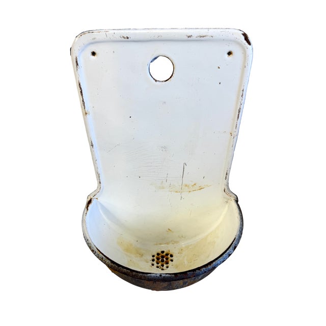 White Antique French Enamel and Cast Iron Lavabo Wall Sink Planter For Sale - Image 8 of 8