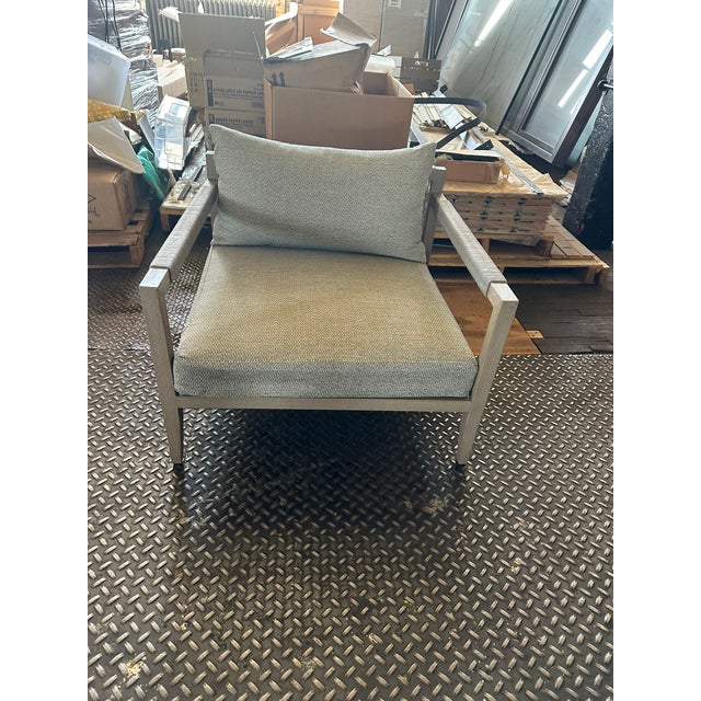 2020s Transitional Stone Grey Wooden Outdoor Armchair For Sale - Image 5 of 12