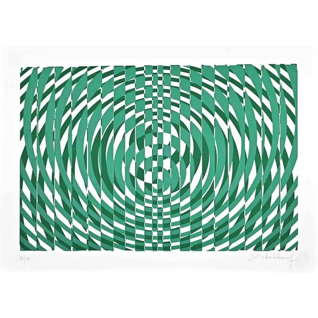 Abstract Green Composition is a Screen Print on Paper realized by Victor Debach in 1970s. Limited edition of 100 copies...