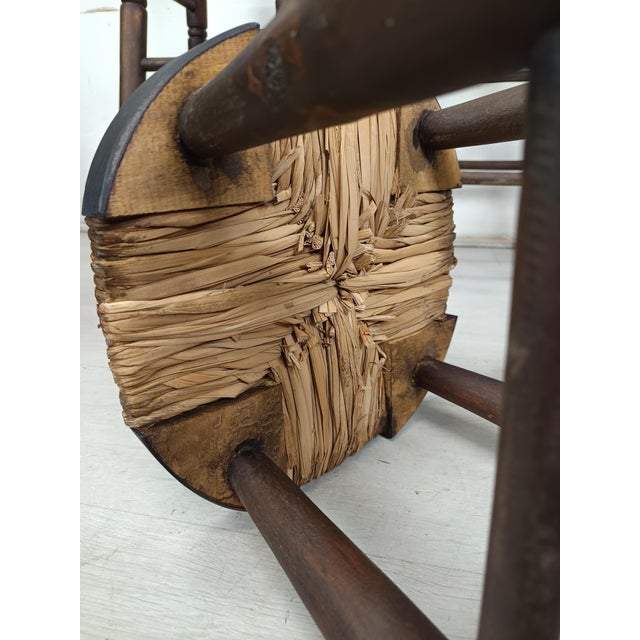 Brutalist Stools in Wood and Straw, 1950s, Set of 4 For Sale - Image 14 of 15
