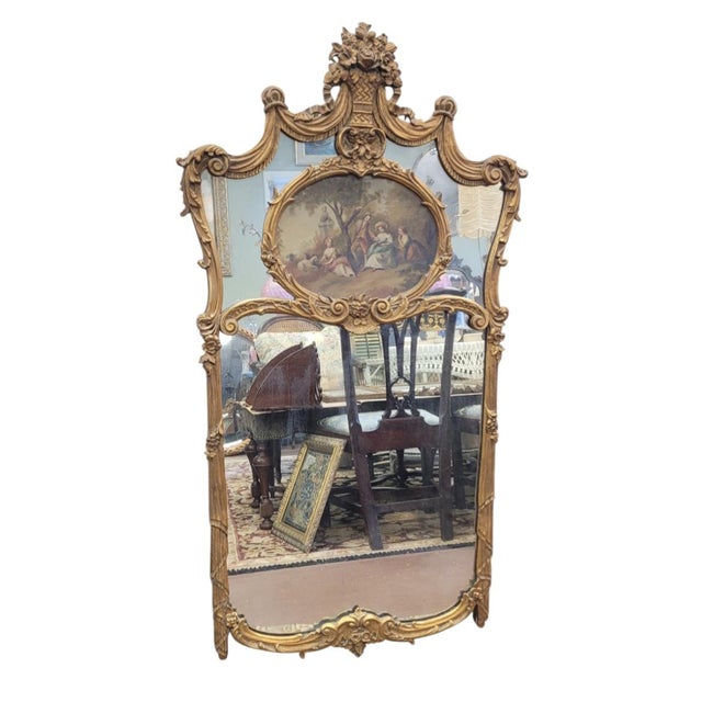 Wood Beautiful Antique French Rococo Trumeau Mirror For Sale - Image 7 of 16