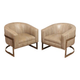 2010s Bernhardt Mid-Century Modern Style 'Callie' Barrel Club Chairs (B) - A Pair For Sale