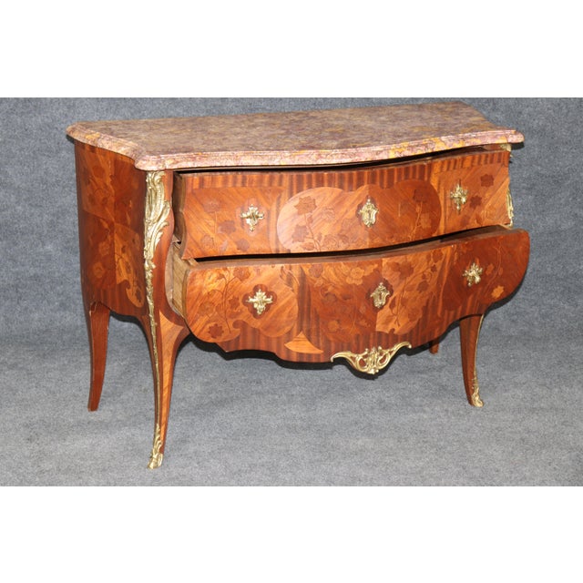 Antique French Louis XV Style Bronze Ormolu Mounted Marble Top Commode For Sale - Image 9 of 13