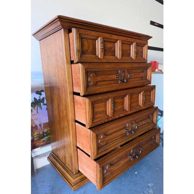 Vintage Henredon Tallboy Dresser / Spanish Revival / Solid Oak | Chairish