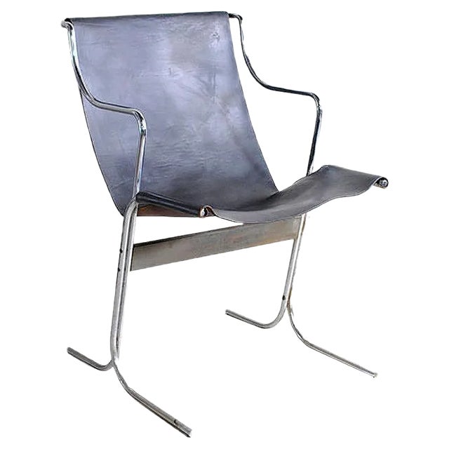 Leather Rocking Chair with Steel Structure, 1960s For Sale