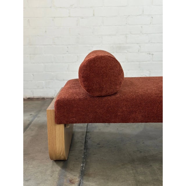 W74 D28 H23.5 SW70 SD28 SH16.5 La Luna Daybed in solid white oak legs with a clear coat. Upholstery features a thick soft...
