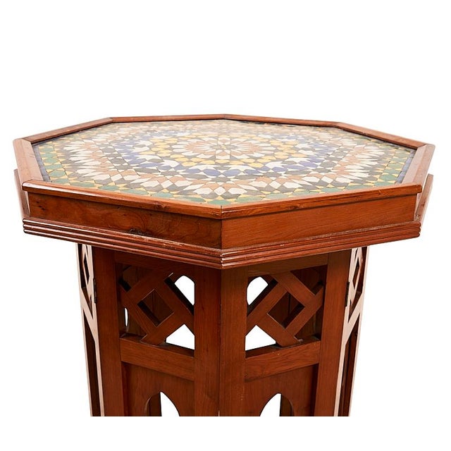 Schumacher 1940s Schumacher French Patterned Ceramic Top Side Table For Sale - Image 4 of 6