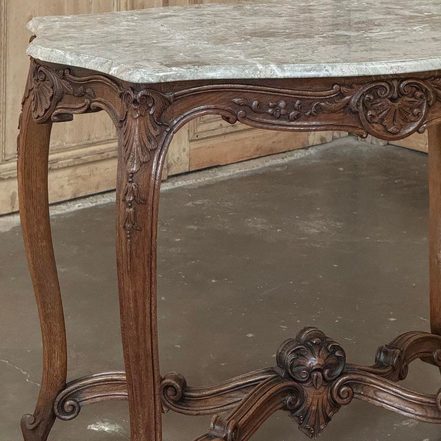 Wood Antique French Louis XV Marble Top Center Table For Sale - Image 7 of 18