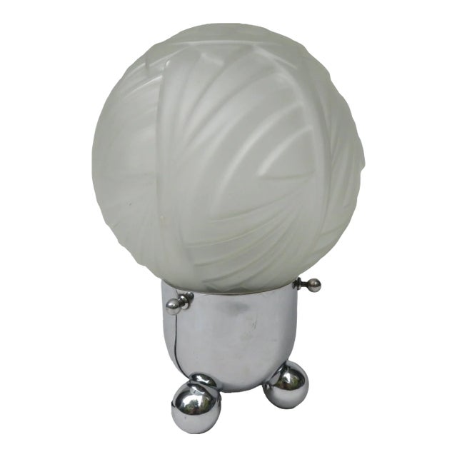 Small Art Deco Chrome & Frosted Glass Table Lamp For Sale