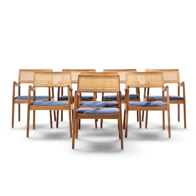 Jens Risom Model C-140 Mid Century Playboy Walnut and Cane Dining Chairs - Set of 8 Each chair measures: 22.5 wide x 21.5...