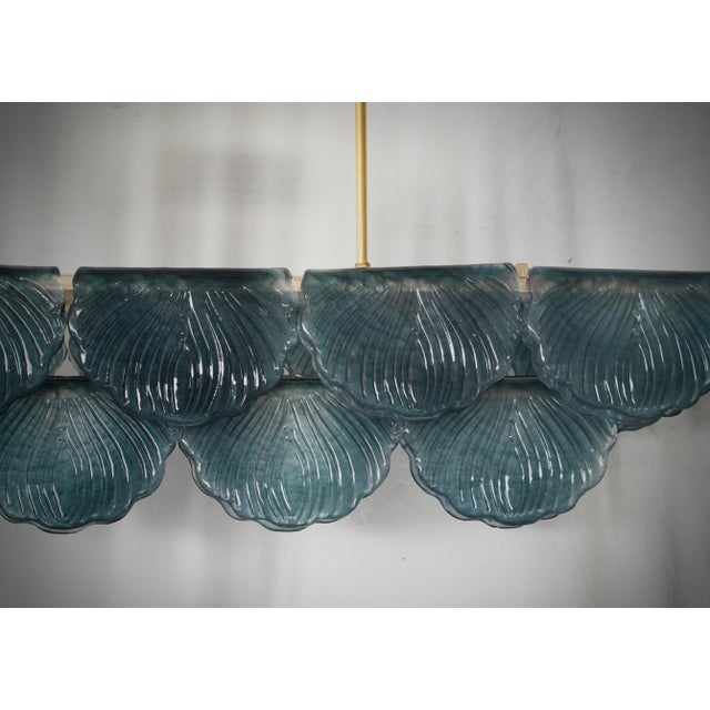 Blue Art Deco Style Rectangular Octane Murano Glass and Brass Chandelier, 2000 For Sale - Image 8 of 11