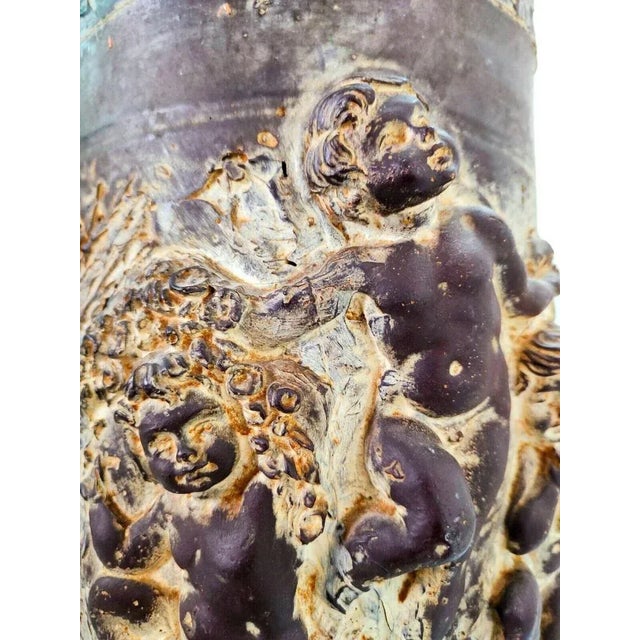 Brown Sculptural Vase or Umbrella Stand with High Relief in Wood and Chalk, 1940s For Sale - Image 8 of 9