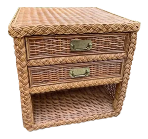 Bielecky Style Wicker and Brass Side Table