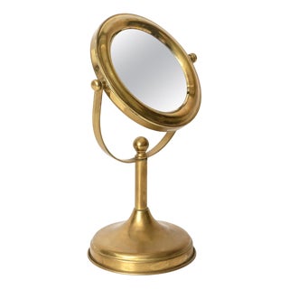 Double-Sided Adjustable Italian Brass Table Magnified Vanity Mirror, 1950s For Sale