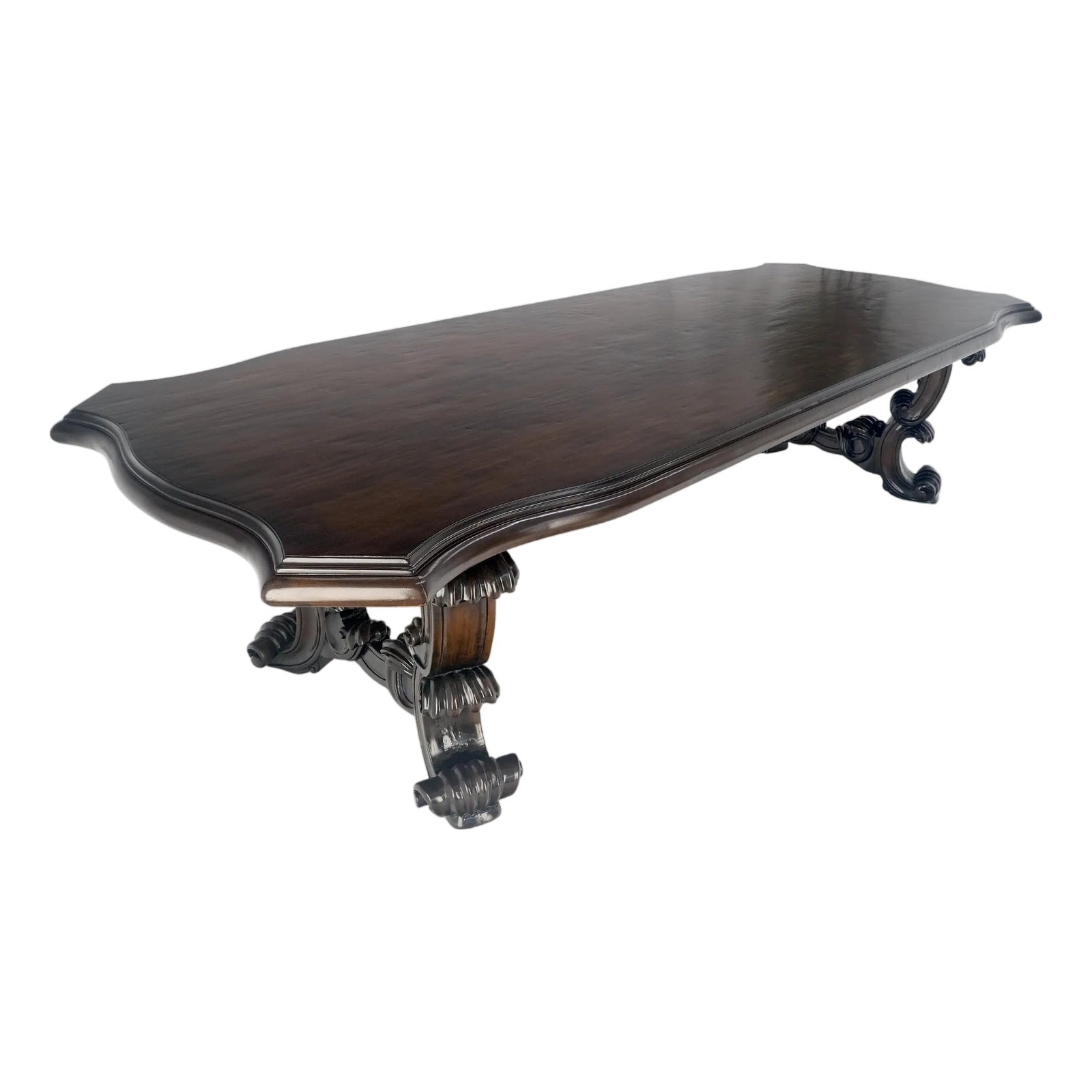 Large 10' Long Heavily Carved Base Scroll Shape Thick Top Dining Table ...