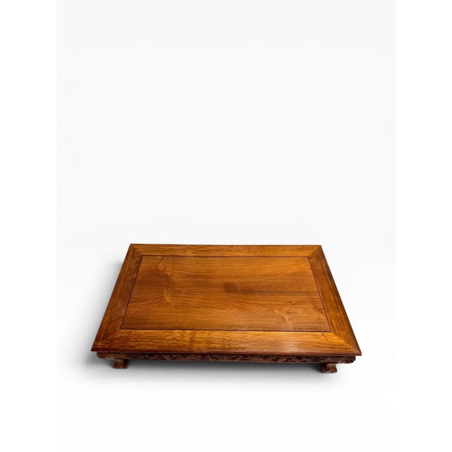 Wood Mid-20th Century Chinese Low Table With Carved Dragons and Phoenix Motifs – Attributed Rosewood For Sale - Image 7 of 13