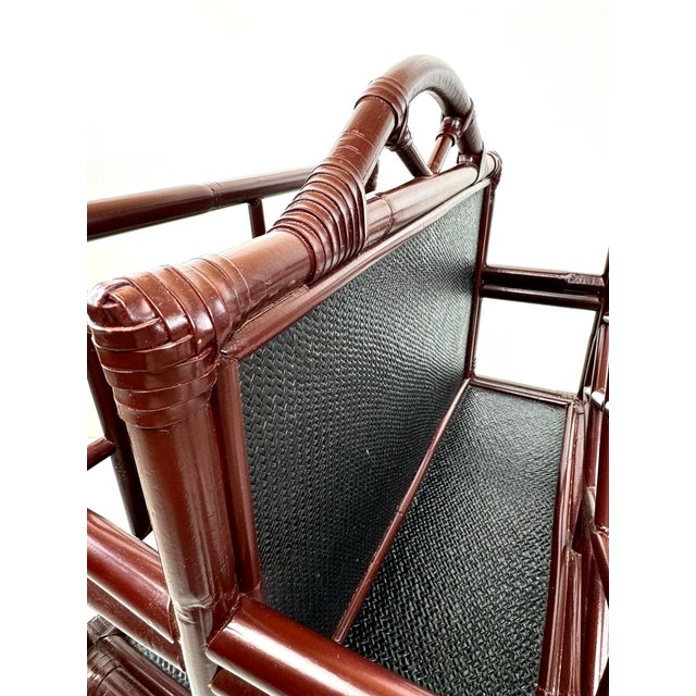 Wood Vintage Mid Century Rattan Magazine Rack For Sale - Image 7 of 10