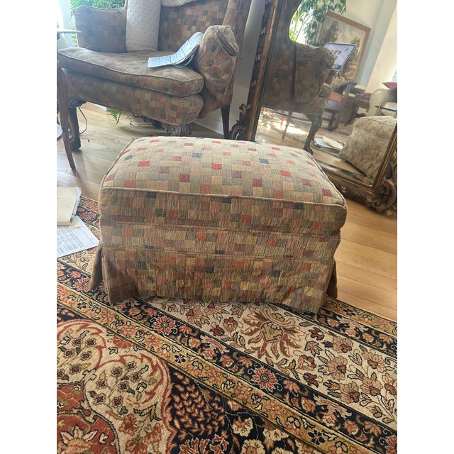 Gold 1970s Club Chair W/Ottoman and 2 Pillows; Check Earth-Tone Fabric For Sale - Image 8 of 8