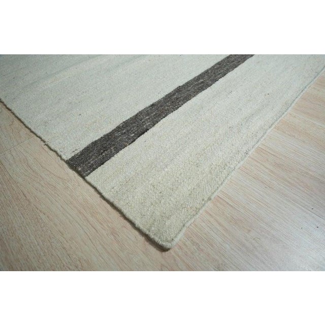 Contemporary 6x9 Ivory Handwoven Wool Understated Banded Geometric Modern Carpet Rug For Sale - Image 3 of 10