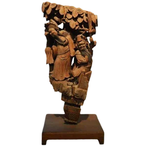 Antique Hand-Carved Wood Temple Corbel With Detailed Figures, 19th Century China