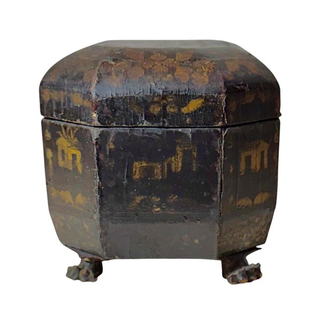 Chinese Early 19th Century Chinese Export Black Lacquer Tea Caddy For Sale - Image 3 of 10