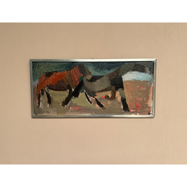 Calle Johansson, Two Horses, 1959, Oil Painting on Panel, Framed For Sale - Image 9 of 15