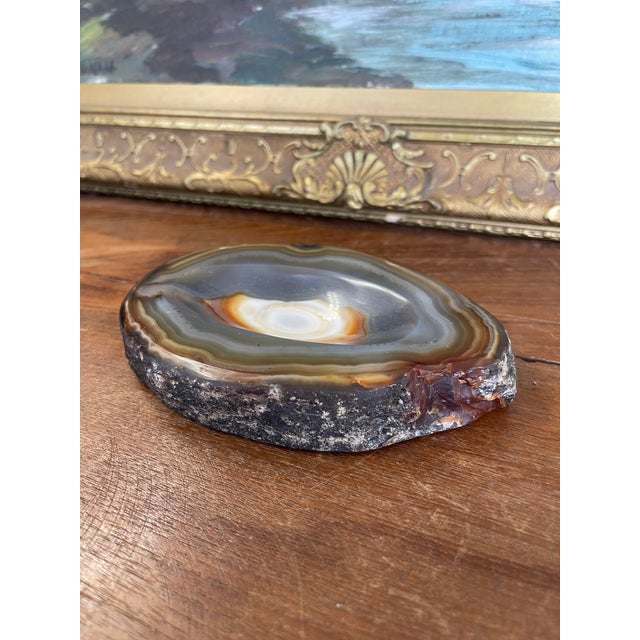 Mid-Century Modern Polished Likely Agate Slice Bowl With Natural Banding For Sale - Image 3 of 10