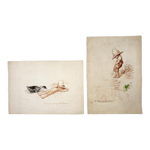 Pair of Antique Original Parisian Humor Art Lithographs From 1922 & 1926 by Artist George Redon