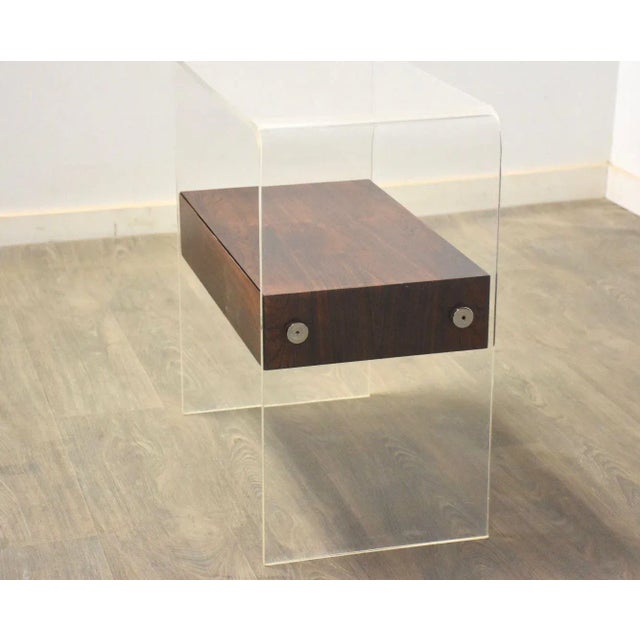 Wood Rosewood and Lucite Side Table For Sale - Image 7 of 8