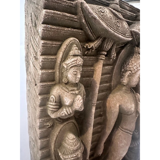 Figurative Stone Relief Sculpture of Buddha With Attendants For Sale - Image 3 of 11