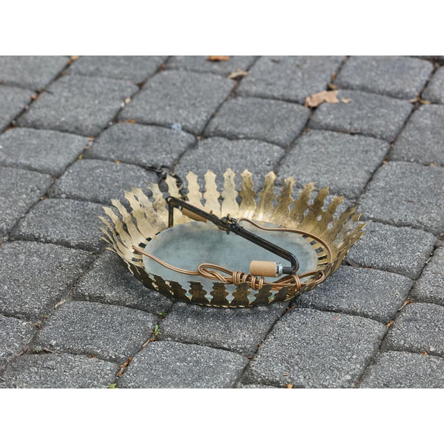 Mid 20th Century Spanish Gilt Metal Semi-Flush Crown Chandelier with Stylized Foliage For Sale - Image 11 of 12