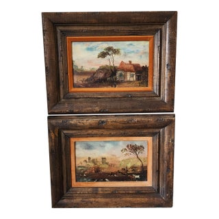 Antique Rustic Pastoral Oil Paintings - A Pair For Sale