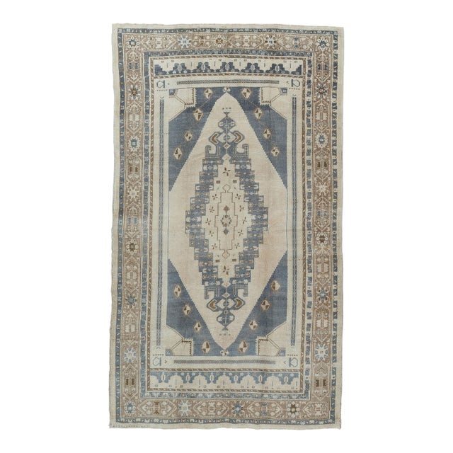 Vintage Circa 1940 Subdued Turkish Oushak Hand Woven Wool Rug 4ft 9in X 8ft 4in For Sale