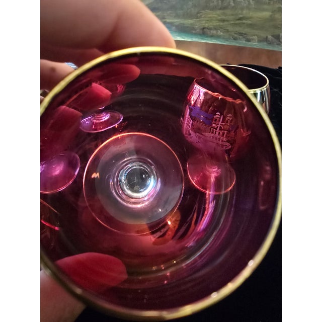Glass Vintage Mid Century Set 6 Murano Style Venetian Glasses For Sale - Image 7 of 12