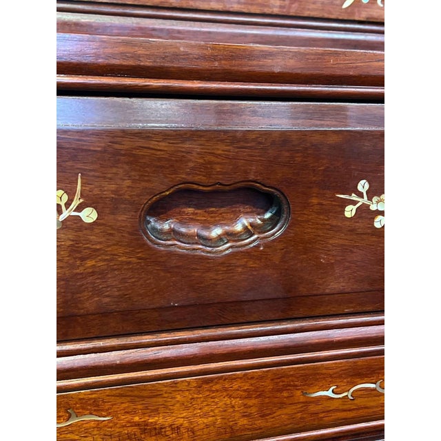 Vintage Chinese Rosewood Mother-of-Pearl Inlaid China Cabinet – 2 Pieces For Sale - Image 12 of 18