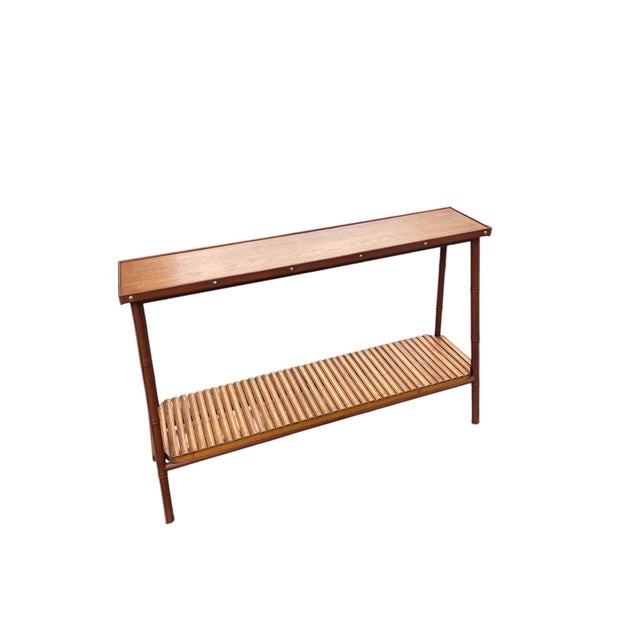 Vintage Stitched Leather and Oak Shelf by Jacques Adnet, 1950s For Sale - Image 15 of 15