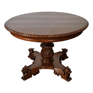 1880s Antique Rj Horner Carved Mahogany Carved Griffen Center Table / Hall Table For Sale
