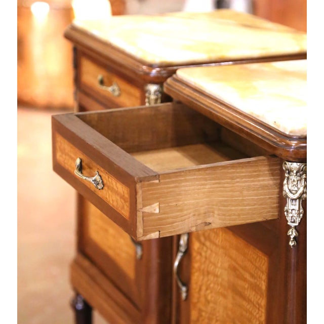 Pair of 19th Century French Louis XVI Mahogany Marble-Top Nightstands For Sale - Image 4 of 9