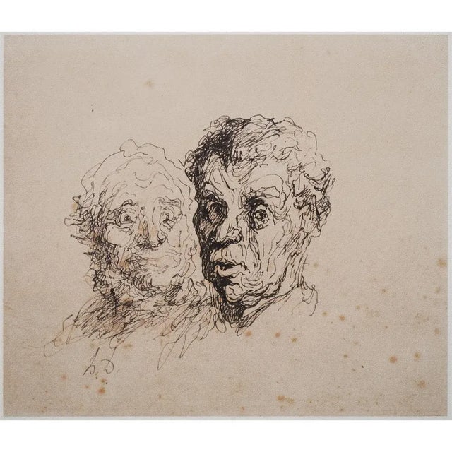1950s 1959 After Honoré Daumier "Study of Heads" Vintage Hungarian Photogravures - a Pair For Sale - Image 5 of 10