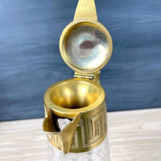 Transparent 1920s Vintage Greek Key Cut Glass Fancy Claret Jug For Sale - Image 8 of 10