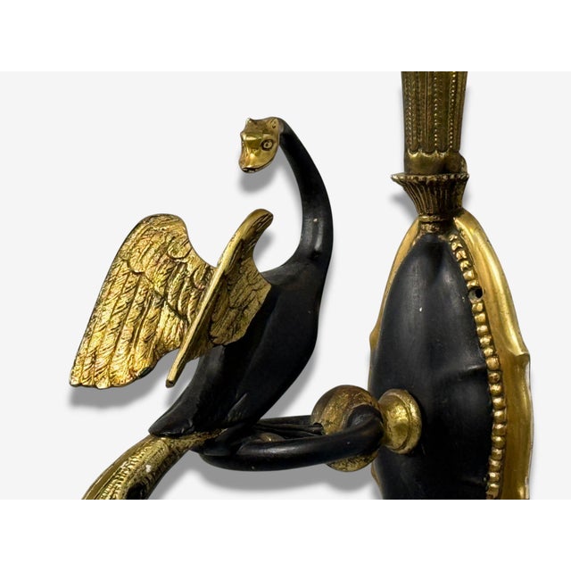 Bronze 1930s Neoclassical Style, Swan Sconces, Gilt Metal, Crystal, France - a Pair For Sale - Image 8 of 11