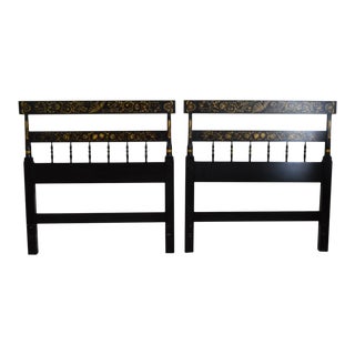 Hitchcock Black Stenciled Twin Headboards - a Pair For Sale