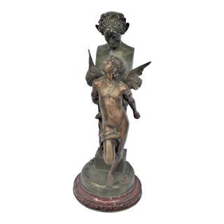 Bronze Sculpture Double Figure Antique Signed F Sanzel Large For Sale