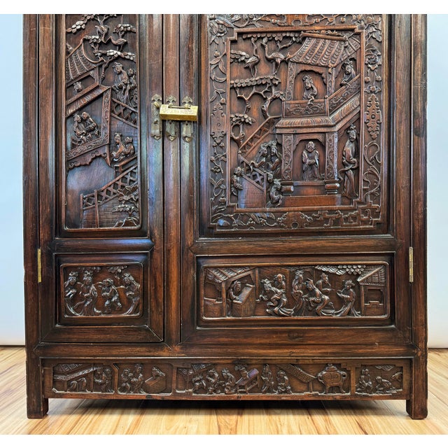 Antique Early 20th C Asian Carved Rosewood Curio Cabinet For Sale - Image 9 of 11