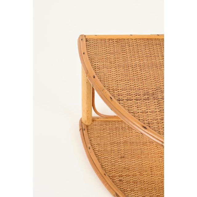 Wood French Riviera Two-Tier Wall Shelf in Curved Bamboo and Wicker, 1970s For Sale - Image 7 of 12