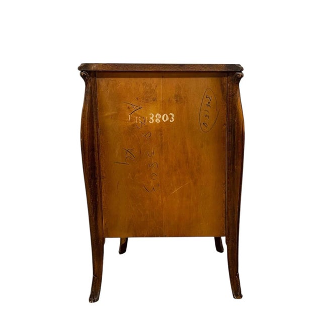 French Louis XV Style BurlWood Bombe Commode and Matcing Bedside Cabinet Set With Carved Details For Sale - Image 10 of 10