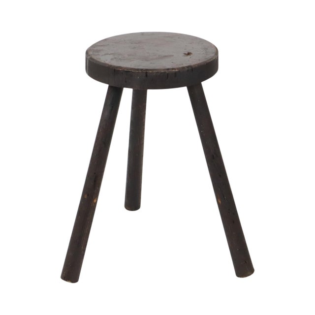 Vintage Rustic Three-Legged Stool in Stained Wood For Sale - Image 13 of 15