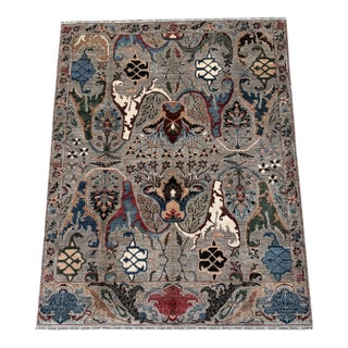 Sickle Leaf Area Rug, Hand-Knotted Wool, Floral, 9x12, Stone & Indigo For Sale