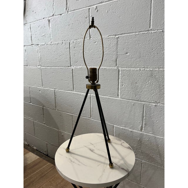 Black Mid-Century Modern Tripod Table Lamp With Laced Parchment Shade For Sale - Image 8 of 9