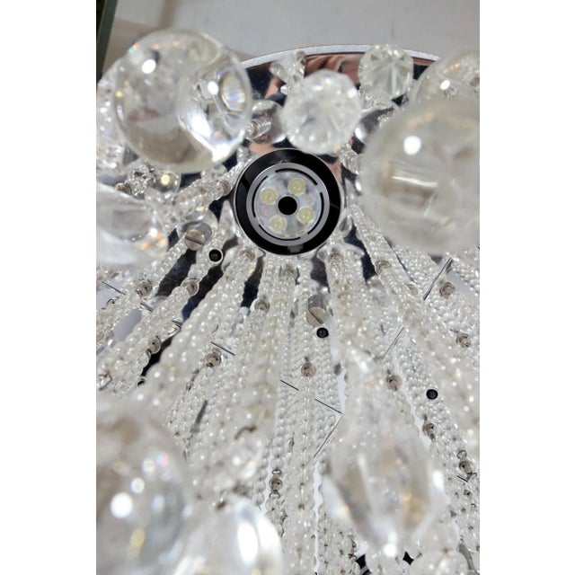 Mid 20th Century Waldorf Astoria Round Crystal Satin Nickel Chandelier For Sale - Image 9 of 11